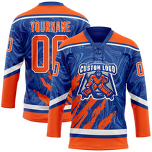 Charger l'image dans la galerie, Custom Royal Orange-White 3D Splash Art Hockey Lace Neck Jersey
