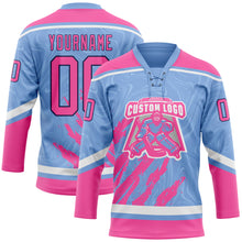 Load image into Gallery viewer, Custom Light Blue Pink Navy-White 3D Splash Art Hockey Lace Neck Jersey
