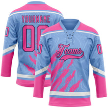 Load image into Gallery viewer, Custom Light Blue Pink Navy-White 3D Splash Art Hockey Lace Neck Jersey
