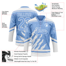 Load image into Gallery viewer, Custom Light Blue White 3D Splash Art Hockey Lace Neck Jersey
