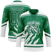 Load image into Gallery viewer, Custom Kelly Green White 3D Splash Art Hockey Lace Neck Jersey
