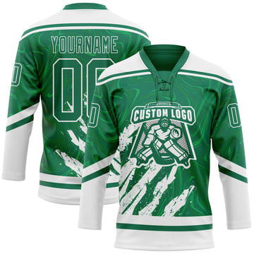 Custom Kelly Green White 3D Splash Art Hockey Lace Neck Jersey