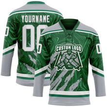 Laden Sie das Bild in den Galerie-Viewer, Custom Green White-Gray 3D Splash Art Hockey Lace Neck Jersey
