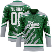 Laden Sie das Bild in den Galerie-Viewer, Custom Green White-Gray 3D Splash Art Hockey Lace Neck Jersey
