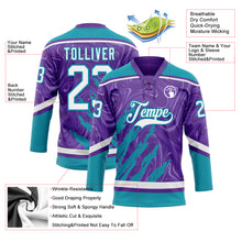 Load image into Gallery viewer, Custom Purple White-Teal 3D Splash Art Hockey Lace Neck Jersey
