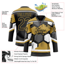 Charger l&#39;image dans la galerie, Custom Old Gold Black-White 3D Pattern Geometric Shape Hockey Lace Neck Jersey
