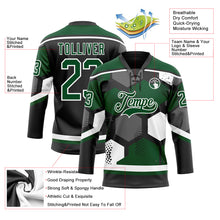 Laden Sie das Bild in den Galerie-Viewer, Custom Green Black-White 3D Pattern Geometric Shape Hockey Lace Neck Jersey
