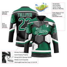 Load image into Gallery viewer, Custom Kelly Green Black-White 3D Pattern Geometric Shape Hockey Lace Neck Jersey
