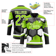 Load image into Gallery viewer, Custom Neon Green Black-White 3D Pattern Geometric Shape Hockey Lace Neck Jersey
