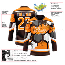 Charger l&#39;image dans la galerie, Custom Bay Orange Brown-White 3D Pattern Geometric Shape Hockey Lace Neck Jersey
