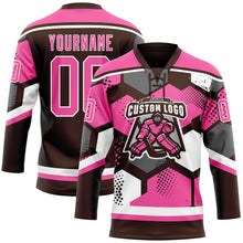 Load image into Gallery viewer, Custom Pink Brown-White 3D Pattern Geometric Shape Hockey Lace Neck Jersey
