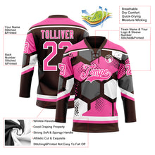 Load image into Gallery viewer, Custom Pink Brown-White 3D Pattern Geometric Shape Hockey Lace Neck Jersey
