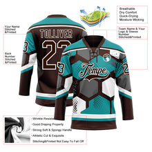 Load image into Gallery viewer, Custom Teal Brown-White 3D Pattern Geometric Shape Hockey Lace Neck Jersey
