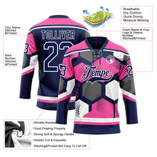 Load image into Gallery viewer, Custom Pink Navy-White 3D Pattern Geometric Shape Hockey Lace Neck Jersey
