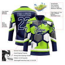 Load image into Gallery viewer, Custom Neon Green Navy-White 3D Pattern Geometric Shape Hockey Lace Neck Jersey
