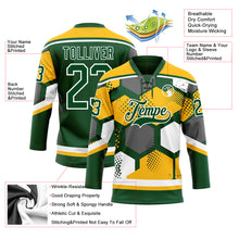 Charger l&#39;image dans la galerie, Custom Gold Green-White 3D Pattern Geometric Shape Hockey Lace Neck Jersey
