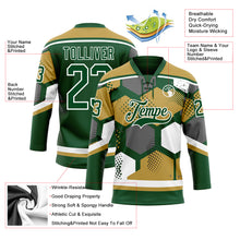Загрузить изображение в средство просмотра галереи, Custom Old Gold Green-White 3D Pattern Geometric Shape Hockey Lace Neck Jersey

