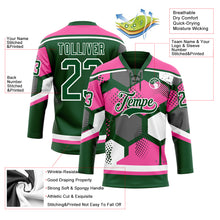 Load image into Gallery viewer, Custom Pink Green-White 3D Pattern Geometric Shape Hockey Lace Neck Jersey
