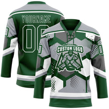 Загрузить изображение в средство просмотра галереи, Custom Gray Green-White 3D Pattern Geometric Shape Hockey Lace Neck Jersey
