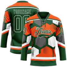 Load image into Gallery viewer, Custom Orange Green-White 3D Pattern Geometric Shape Hockey Lace Neck Jersey
