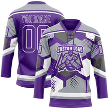 Загрузить изображение в средство просмотра галереи, Custom Gray Purple-White 3D Pattern Geometric Shape Hockey Lace Neck Jersey
