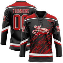 Load image into Gallery viewer, Custom Black Red-White 3D Splash Art Hockey Lace Neck Jersey
