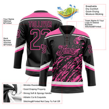 Load image into Gallery viewer, Custom Black Pink-White 3D Splash Art Hockey Lace Neck Jersey

