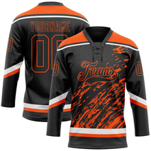 Load image into Gallery viewer, Custom Black Orange-White 3D Splash Art Hockey Lace Neck Jersey
