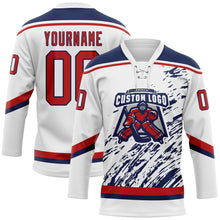 Load image into Gallery viewer, Custom White Red-Navy 3D Splash Art Hockey Lace Neck Jersey
