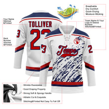 Load image into Gallery viewer, Custom White Red-Navy 3D Splash Art Hockey Lace Neck Jersey
