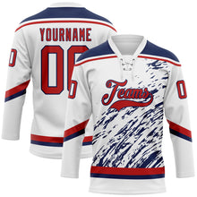 Load image into Gallery viewer, Custom White Red-Navy 3D Splash Art Hockey Lace Neck Jersey
