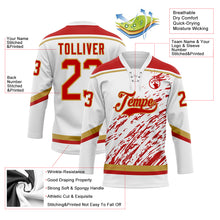 Load image into Gallery viewer, Custom White Red-Old Gold 3D Splash Art Hockey Lace Neck Jersey
