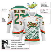 Load image into Gallery viewer, Custom White Kelly Green-Orange 3D Splash Art Hockey Lace Neck Jersey
