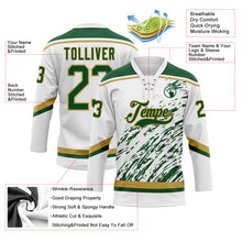 Load image into Gallery viewer, Custom White Green-Old Gold 3D Splash Art Hockey Lace Neck Jersey
