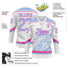 Load image into Gallery viewer, Custom White Light Blue-Pink 3D Splash Art Hockey Lace Neck Jersey
