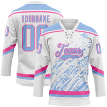 Load image into Gallery viewer, Custom White Light Blue-Pink 3D Splash Art Hockey Lace Neck Jersey
