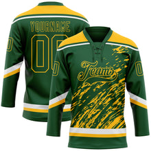 Загрузить изображение в средство просмотра галереи, Custom Green Gold-White 3D Splash Art Hockey Lace Neck Jersey
