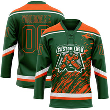 Загрузить изображение в средство просмотра галереи, Custom Green Orange-White 3D Splash Art Hockey Lace Neck Jersey
