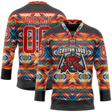 Charger l'image dans la galerie, Custom Black Red-Cream 3D Pattern Native Americans Tribal Indigenous People Hockey Lace Neck Jersey

