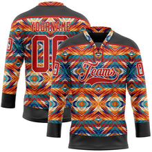 Charger l'image dans la galerie, Custom Black Red-Cream 3D Pattern Native Americans Tribal Indigenous People Hockey Lace Neck Jersey
