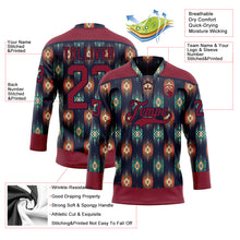 Laden Sie das Bild in den Galerie-Viewer, Custom Navy Crimson 3D Pattern Native Americans Tribal Indigenous People Hockey Lace Neck Jersey
