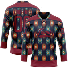 Laden Sie das Bild in den Galerie-Viewer, Custom Navy Crimson 3D Pattern Native Americans Tribal Indigenous People Hockey Lace Neck Jersey
