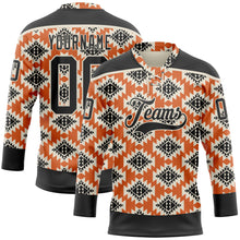 Charger l'image dans la galerie, Custom Black Orange-Cream 3D Pattern Native Americans Tribal Indigenous People Hockey Lace Neck Jersey
