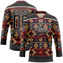 Charger l'image dans la galerie, Custom Black Cream 3D Pattern Native Americans Tribal Indigenous People Hockey Lace Neck Jersey
