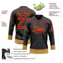 Загрузить изображение в средство просмотра галереи, Custom Black Red-Old Gold 3D Pattern Native Americans Tribal Indigenous People Hockey Lace Neck Jersey
