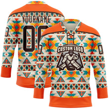 Laden Sie das Bild in den Galerie-Viewer, Custom Cream Brown-Orange 3D Pattern Native Americans Tribal Indigenous People Hockey Lace Neck Jersey
