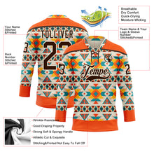 Laden Sie das Bild in den Galerie-Viewer, Custom Cream Brown-Orange 3D Pattern Native Americans Tribal Indigenous People Hockey Lace Neck Jersey
