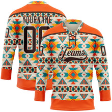 Laden Sie das Bild in den Galerie-Viewer, Custom Cream Brown-Orange 3D Pattern Native Americans Tribal Indigenous People Hockey Lace Neck Jersey
