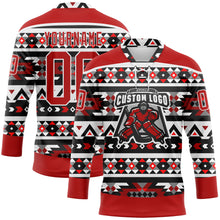 Charger l'image dans la galerie, Custom Red Black-White 3D Pattern Native Americans Tribal Indigenous People Hockey Lace Neck Jersey
