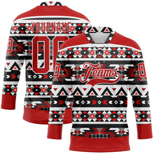 Charger l'image dans la galerie, Custom Red Black-White 3D Pattern Native Americans Tribal Indigenous People Hockey Lace Neck Jersey
